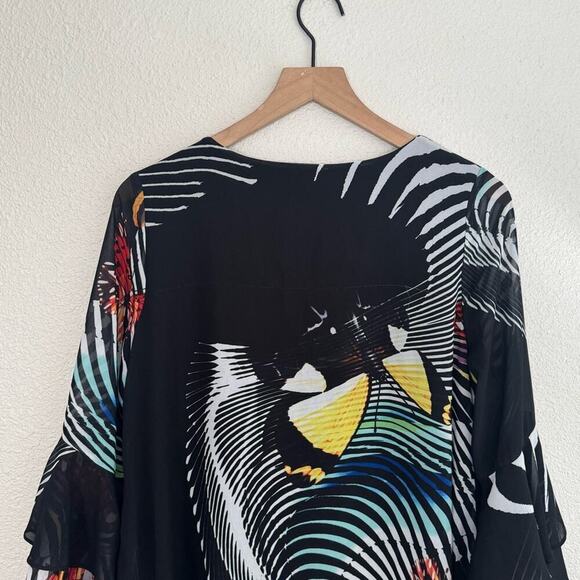 IC by Connie K Medium Wearable Art to Wear Blouse Butterfly Print Black Boho - Picture 7 of 10